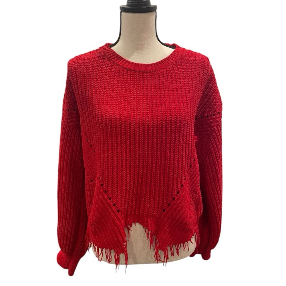 No Boundaries Red Distressed Sweater